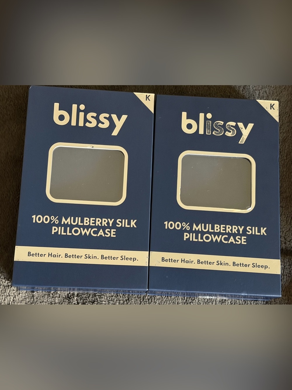 Blissy 100% Mulberry Silk Pillowcase /Navy Blue/, King size bundle of 2